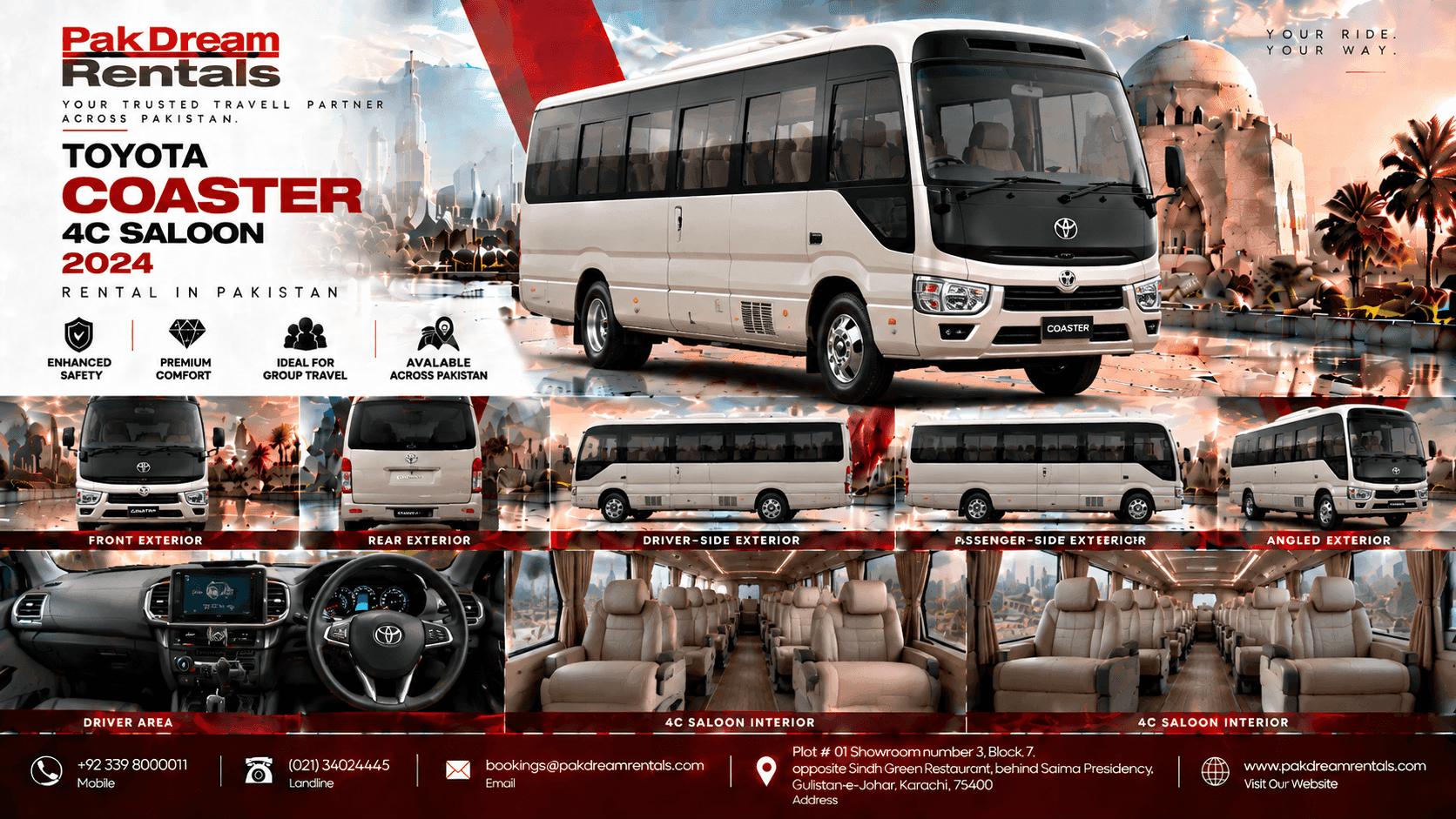 Toyota Coaster 4C Saloon Rental Pakistan | Luxury Group Transport