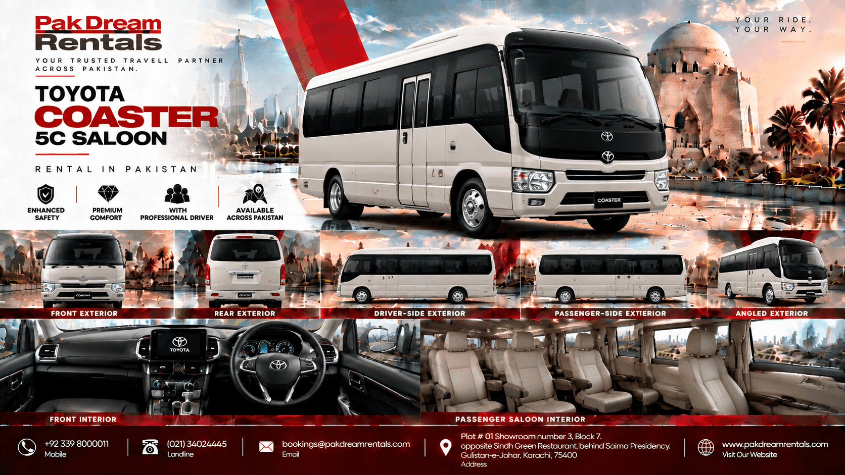 Toyota Coaster 5C Saloon Rental Pakistan | Luxury Coaster Booking
