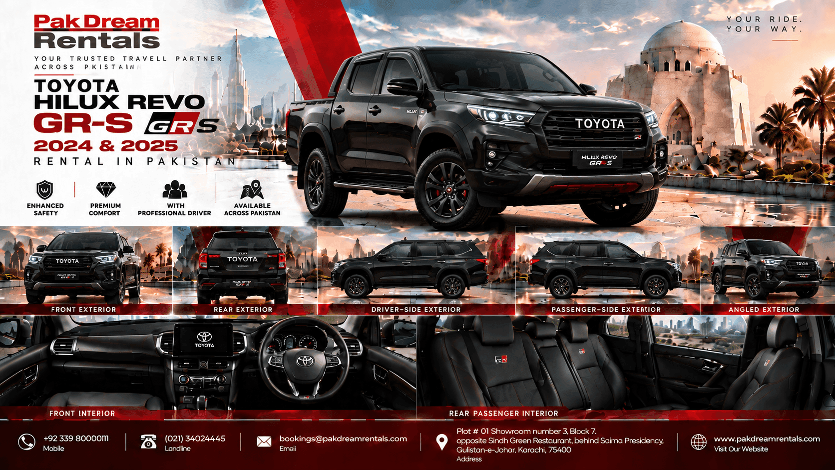 Toyota Hilux Revo GR-S 2024 & 2025 Rental Pakistan | Premium Pickup With Driver